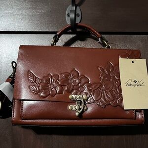 Patricia Nash Rich Brown Floral Leather Satchel